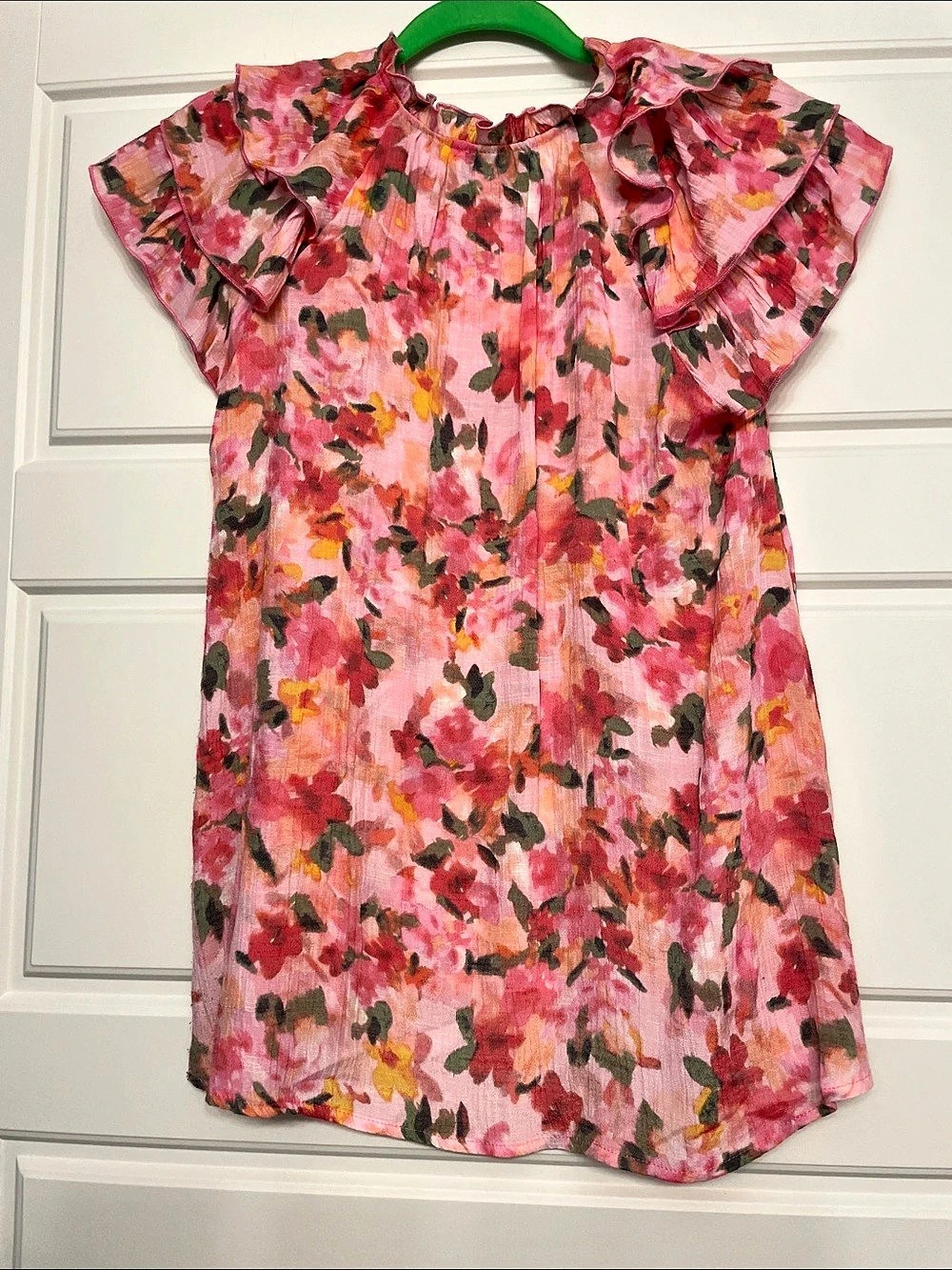 Nanette Lepore Floral Ruffle Sleeve Blouse in Pink Size Small Like New